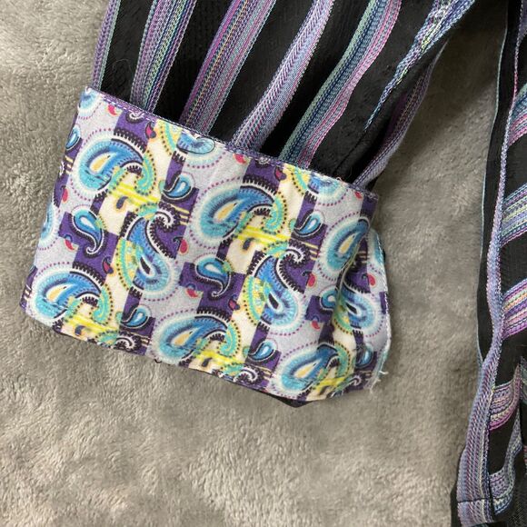 Robert Graham Flip Cuff strip Shirt Men's Large Paisley Long Sleeve Black Purple - Picture 2 of 16